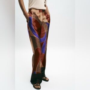 Zara printed satin multicolored pants /trousers XL NWT